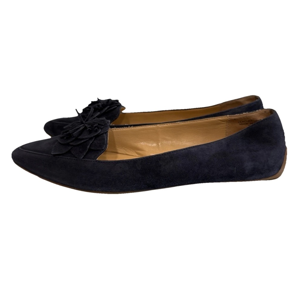 Talbots Navy Suede Leather Loafer Flats Womens 8M 3D Flower Pointed Toe Office - Picture 4 of 10